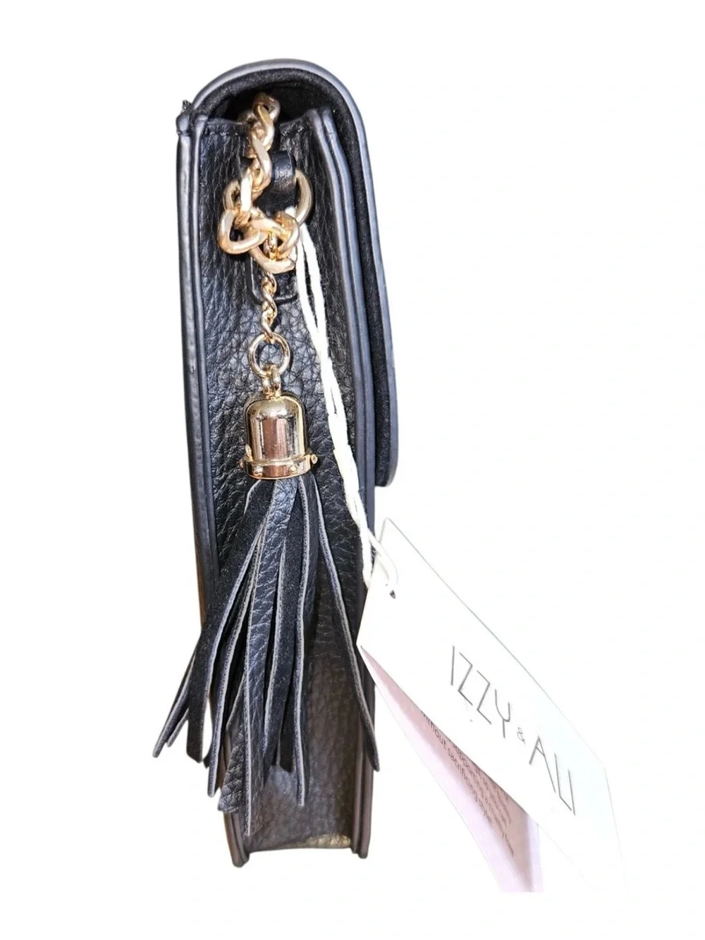 Izzy & Ali Black Pebbled Crossbody Phone Bag with Gold Accent